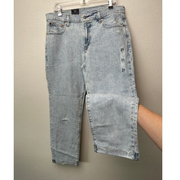 NWT GAP Girlfriend Mid Rise Jeans Gray Acid Wash 31 Raw Hem - Picture 1 of 14